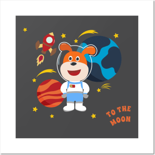 Space dog or astronaut in a space suit with cartoon style. Posters and Art